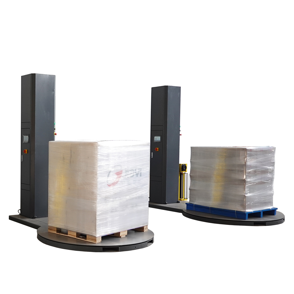 Fully Automatic M-Type Turntable Pallet Shrink Film Wrapping Machine With PLC And Motor For Household&amp;Consumer Goods