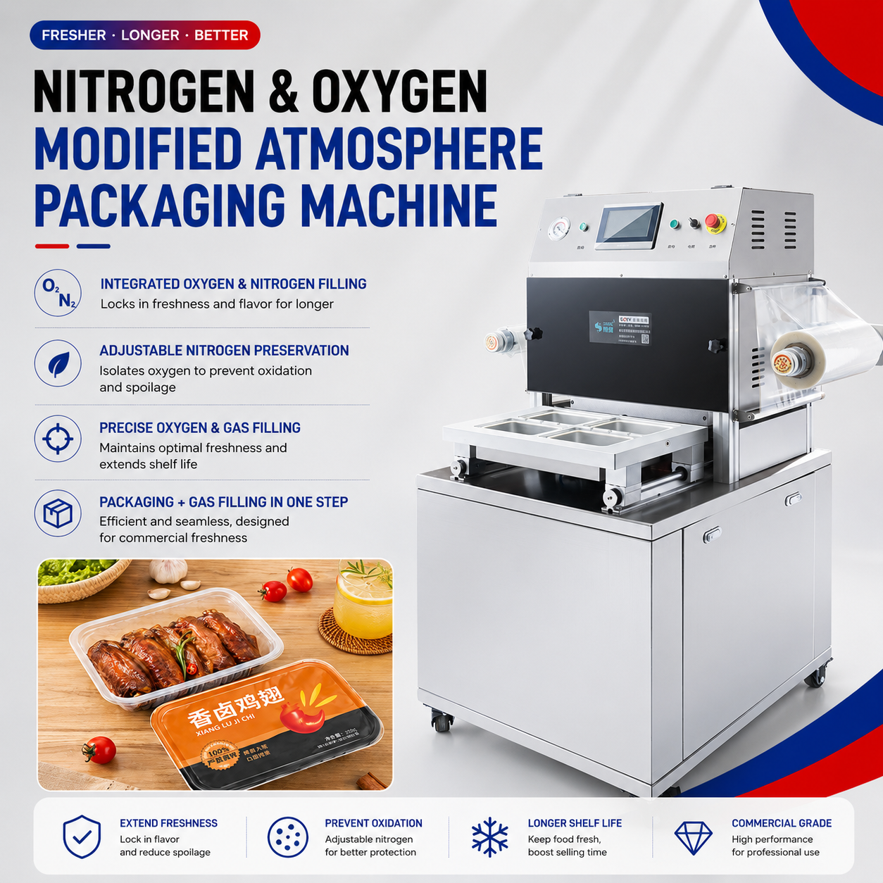 Fully Automatic Modified Atmosphere Fresh-keeping Packaging Machine for Food Beverage High-Accuracy Nitrogen Oxygen Filling