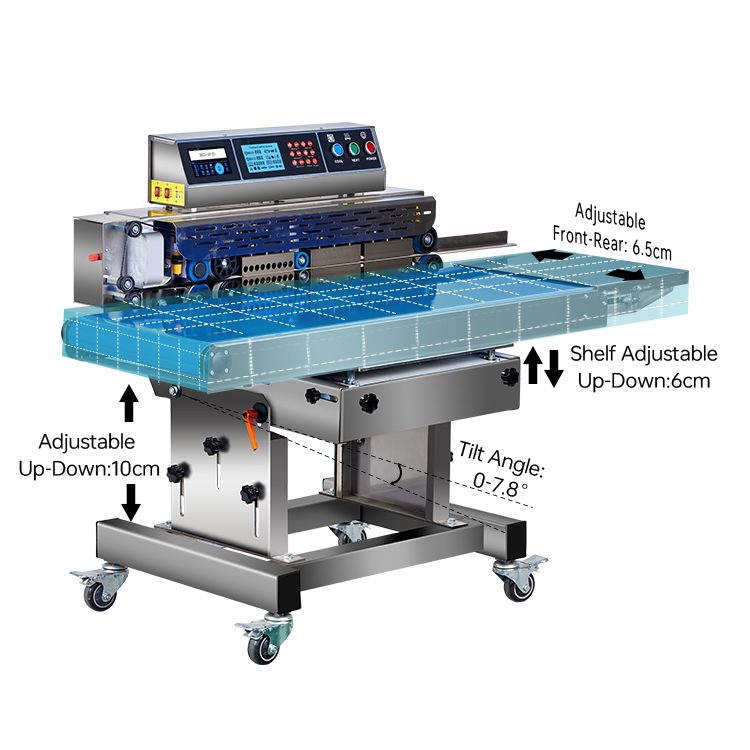 430BP Dual Heating Continuous Foil Plastic Bag Band Sealer Intelligent Pouch Packaging Sealing Machine With Coding Expiry Date