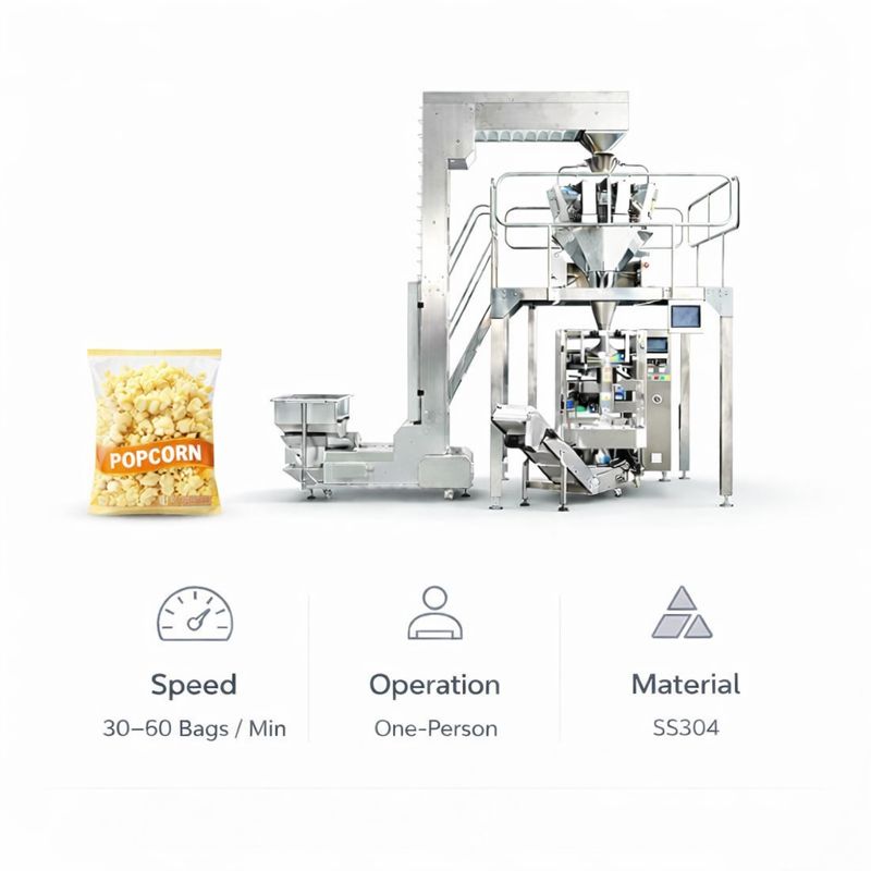Multifunctional Multihead Weigher Vertical Packaging Machine for Snacks, Chips, Nuts, Candy, Cookies and Other Food Bags