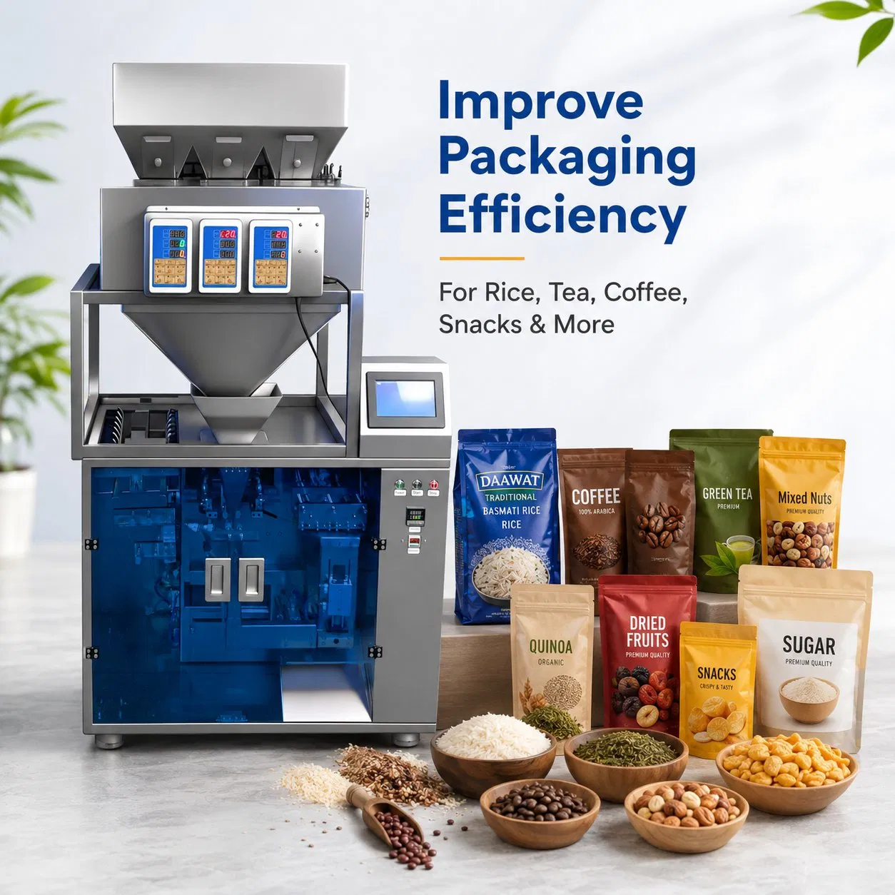Automatic 10-500g Wheat Flour, Corn, and Rice Granule Powder Bagging and Weighing Packaging Machine for Various Bag Types.