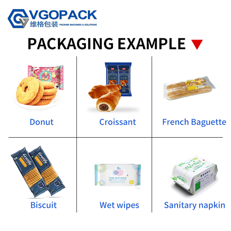 Horizontal Up-Film Flow Pack Machine for Pillow Bag - Automatic Bread Cake Food Packaging Equipment