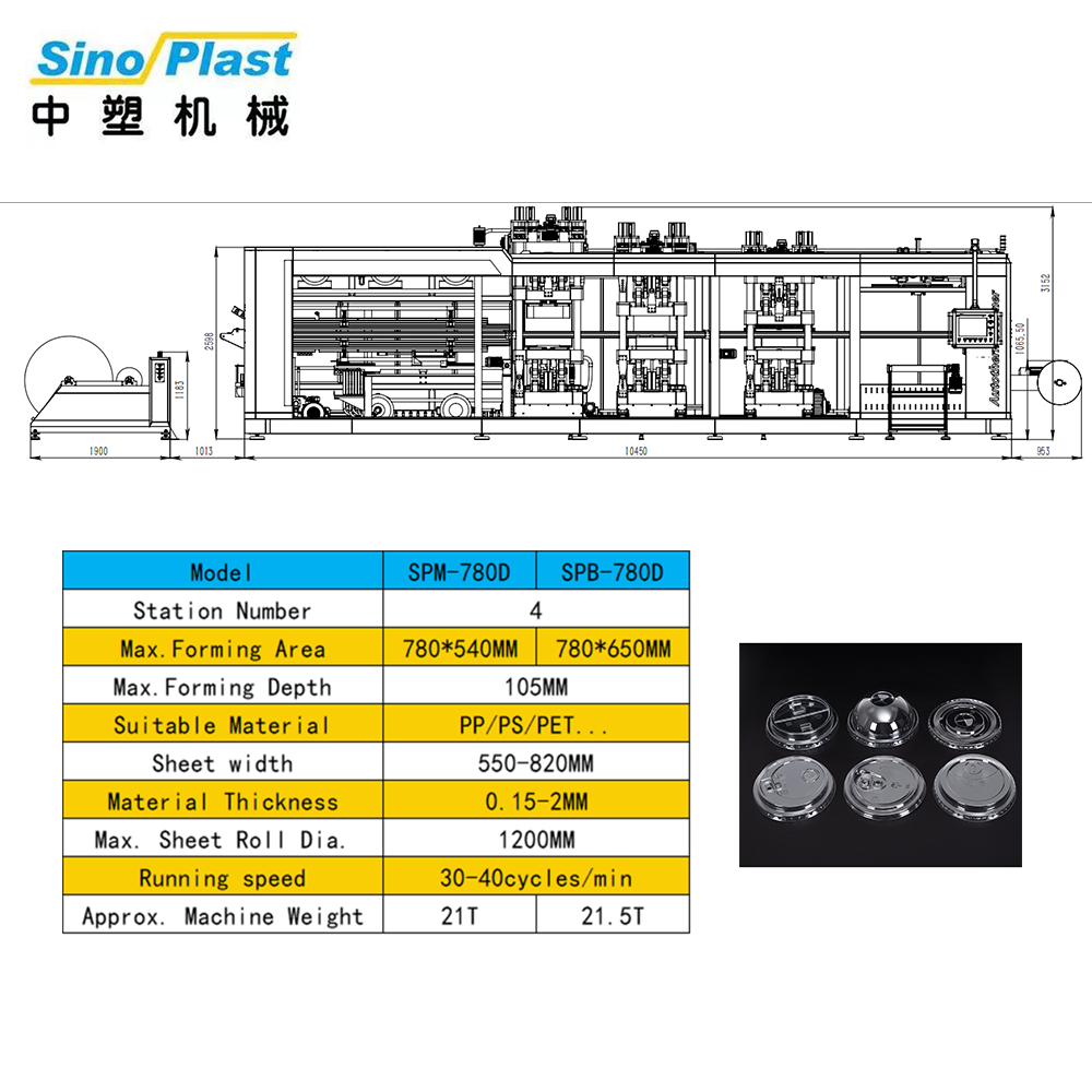 Fully Automatic Four Station Thermoforming Machine for PS PP PET PVC Bi-Color Food Trays Salad Clamshell Motor Pump High