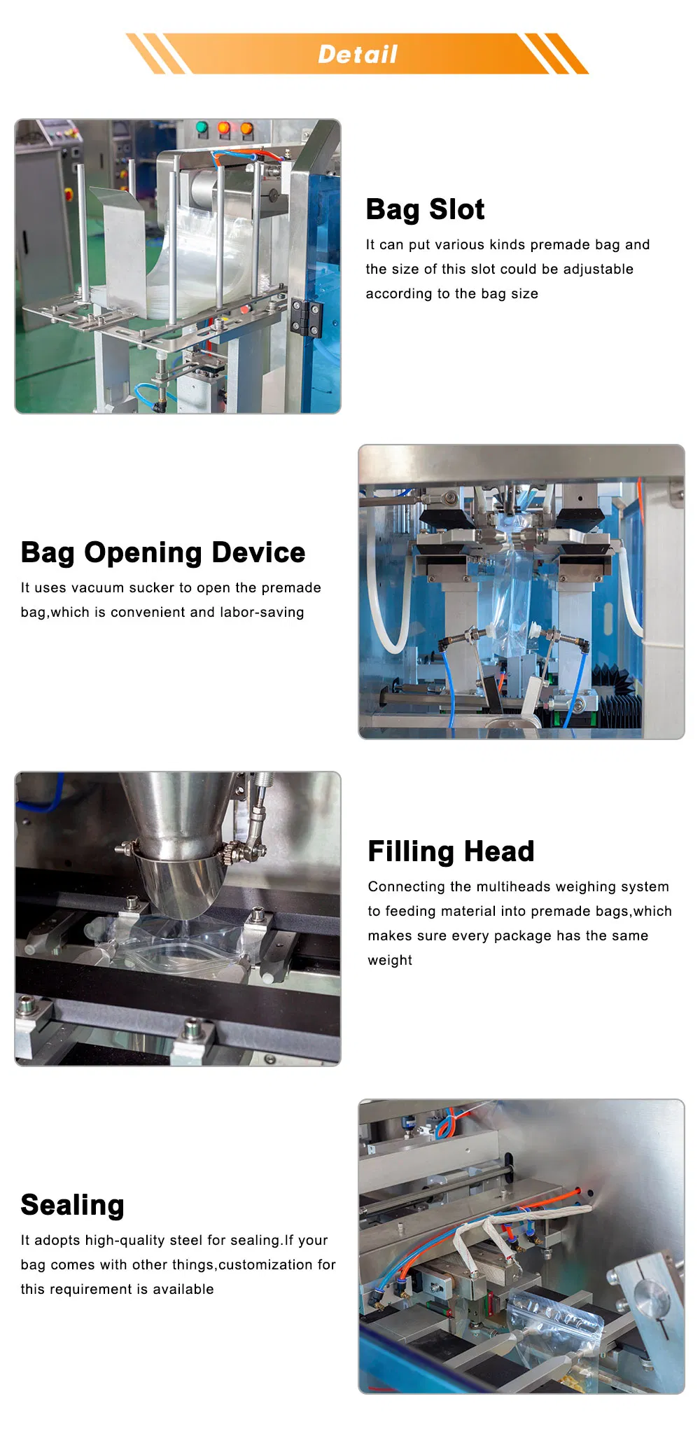 Automatic Detergent Powder Flour Horizontal Premade Pouch Doypack Powder Packing Packaging Machine