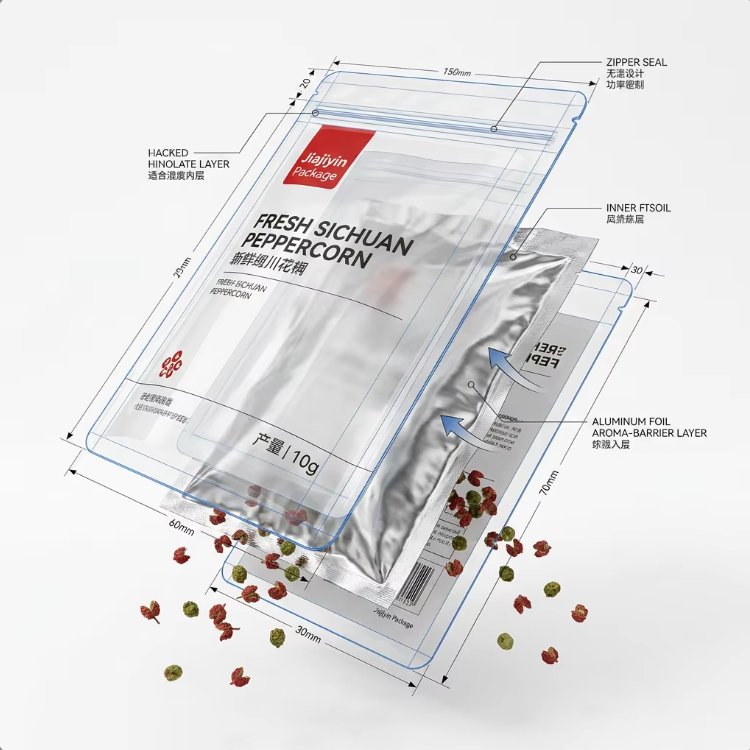 Custom Logo Spice Packaging Bag, Stand Up Pouch Opp Bag, Digital Printing , Food Grade Seasoning Pouch