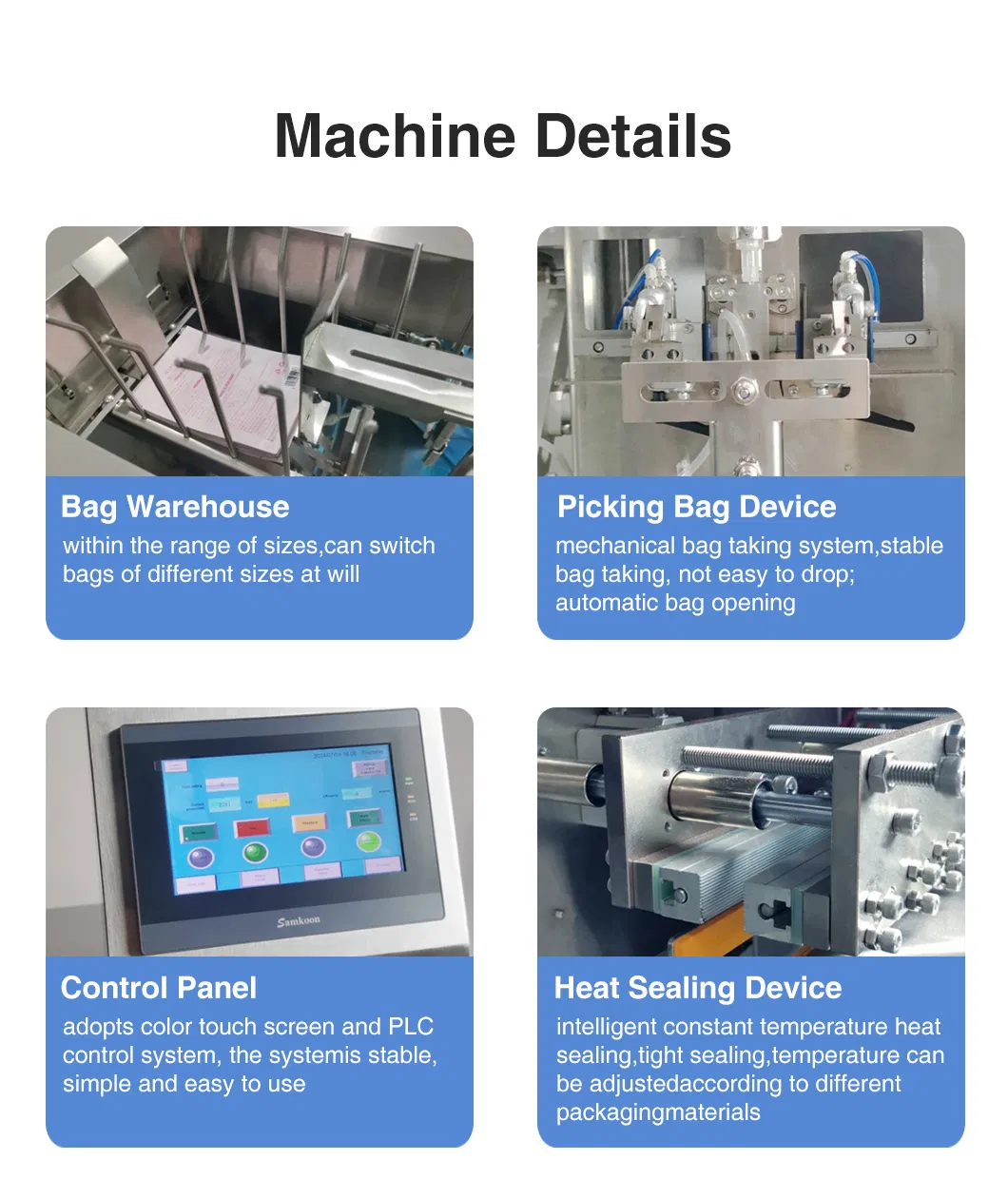 Automatic 10-500g Wheat Flour, Corn, and Rice Granule Powder Bagging and Weighing Packaging Machine for Various Bag Types.