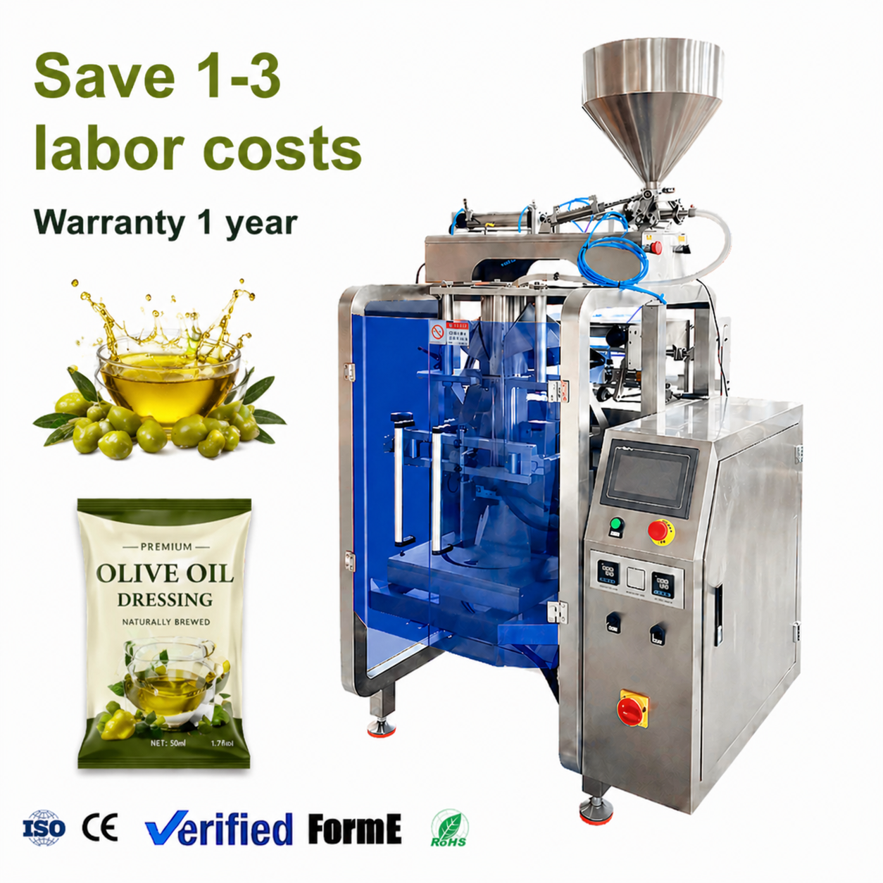 Fully Automatic Olive Oil Vertical Food Packaging Machine Sachet Butter Water Packaging Machinery for Liquid