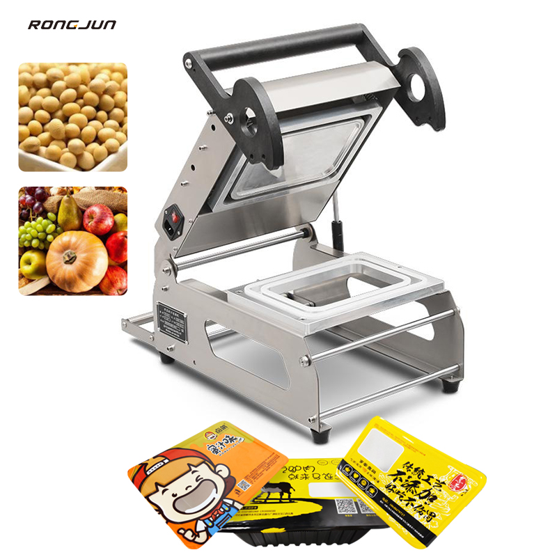 Electric Semi-Automatic Stainless Steel Tray Sealing Machine Commercial Food Beverage Sealer Plastic Cases Cartons Wood
