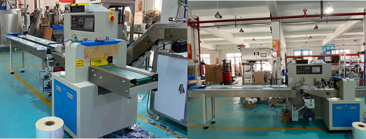 FLOW Pillow Type Wrapping Machine Horizontal for Plastic Film Bag Sealing Packing of Soap Bread Vegetables Food Noodle Mask