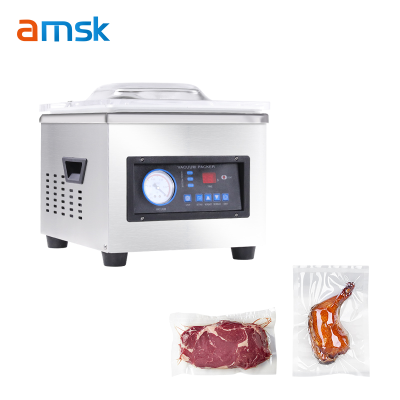 DZ-260A Stainless Steel Small Desktop Supermarket Factory Packaging Beef Fish Seafood Vacuum Sealing Machine
