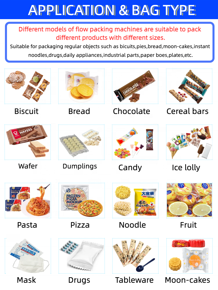 Candy Horizontal Flow Wrapping Packaging Machine for Baked Goods &amp; Medical Products Pillow Packaging Machine