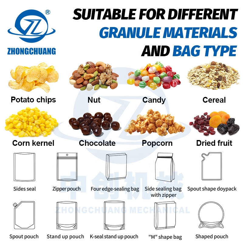 Automatic Nuts Granule Food Zipper Pouch Multihead Weigher Rotary Packing Premade Bag Doypack Multi-Function Packaging Machines