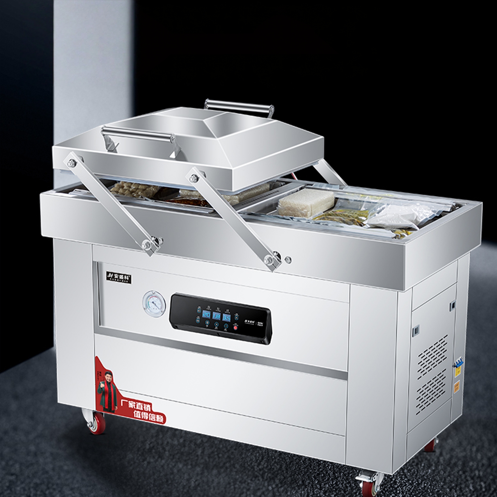 DZ600/2S Commercial Double Chamber Seal Industrial Thermoform Plastic Food Skin Package Sealer Machine Vacuum Packing Machine