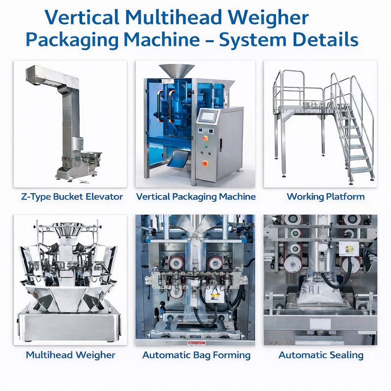 High Efficiency Fully Automatic Multihead Weigher Vertical Packaging Machine VFFS for Peanuts, Popcorn, Rice, Nuts &amp; Candy