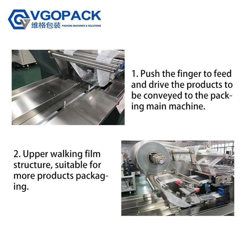 Horizontal Up-Film Flow Pack Machine for Pillow Bag - Automatic Bread Cake Food Packaging Equipment