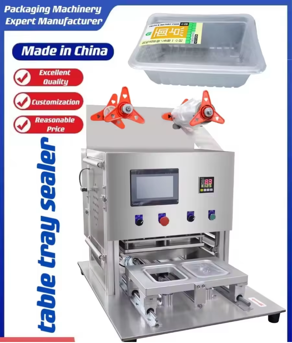 Small Businesses Fast Food Tray Sealing Machine for Square Plastic and Aluminum Containers Gas Nitrogen Flushing Sealer