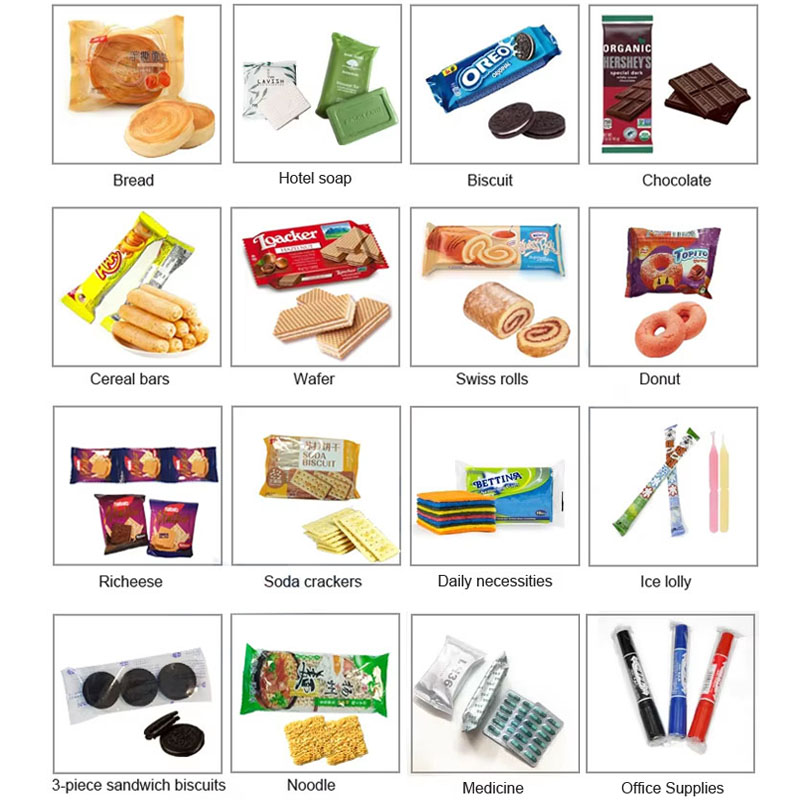 FLOW Pillow Type Wrapping Machine Horizontal for Plastic Film Bag Sealing Packing of Soap Bread Vegetables Food Noodle Mask