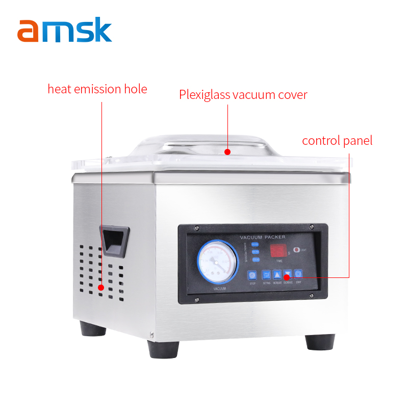 DZ-260A Stainless Steel Small Desktop Supermarket Factory Packaging Beef Fish Seafood Vacuum Sealing Machine