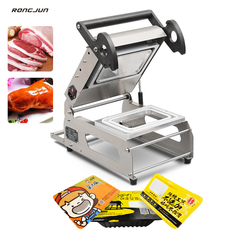 Electric Semi-Automatic Stainless Steel Tray Sealing Machine Commercial Food Beverage Sealer Plastic Cases Cartons Wood