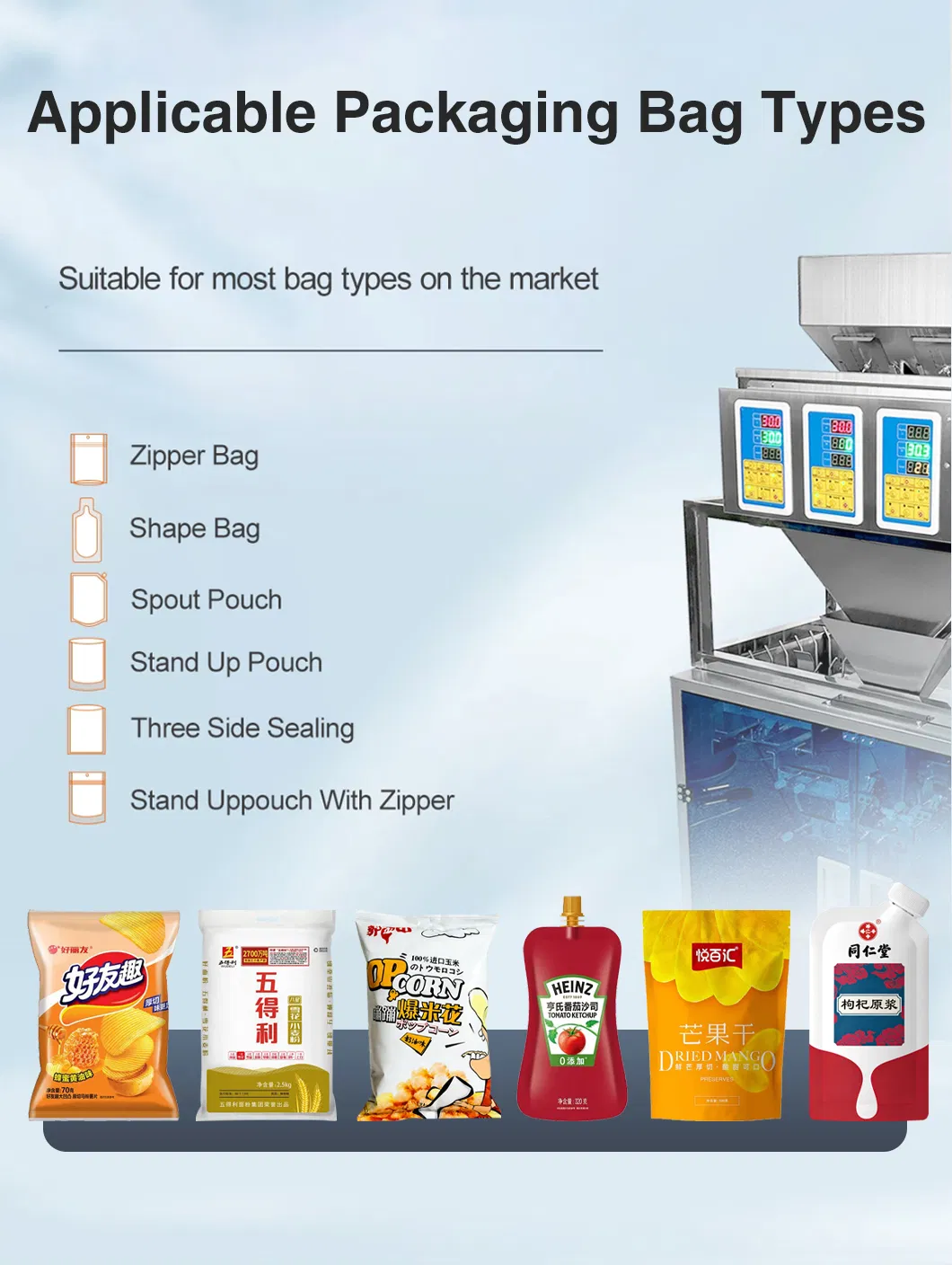 Automatic 10-500g Wheat Flour, Corn, and Rice Granule Powder Bagging and Weighing Packaging Machine for Various Bag Types.