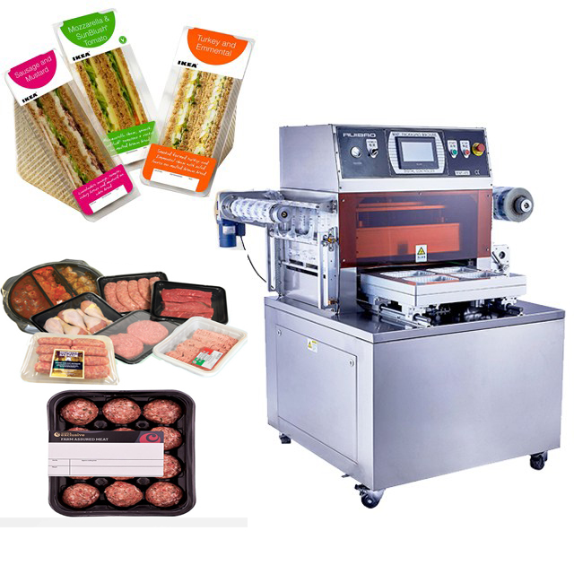 Nitrogen Filling Food Sealer Machine MAP Tray Sealing Packer Modified Atmosphere Ready Meal Packaging Machine