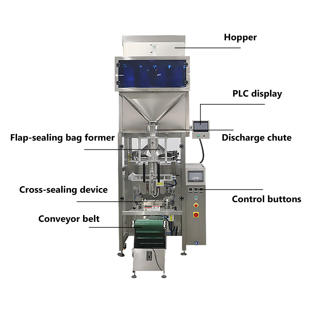 Vertical Form Fill Seal Granule Packing Machine with 4 Head Weigher for Beans Rice Pet Food Pellets