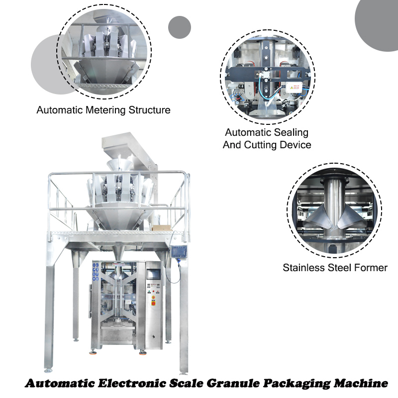 Automatic VFFS Granule Packing Machine With Electronic Scale Weigher 10g-10kg Packaging Machine For Candy Rice Nuts Snacks