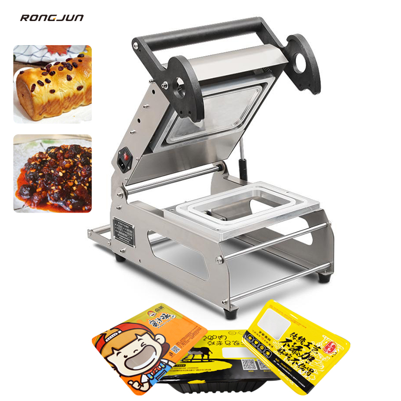 Electric Semi-Automatic Stainless Steel Tray Sealing Machine Commercial Food Beverage Sealer Plastic Cases Cartons Wood