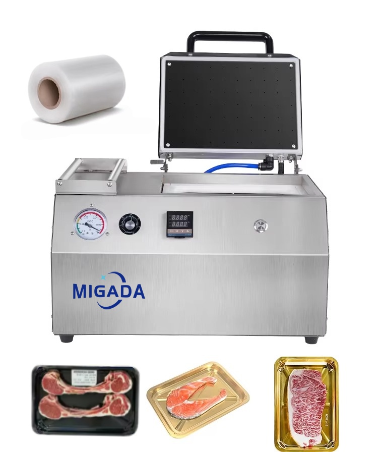 Meat Fruit Steak Beef Sealer Manual Pack Machine Packer PE PVC Film Freshlocker Table-top Vacuum Packaging Machine