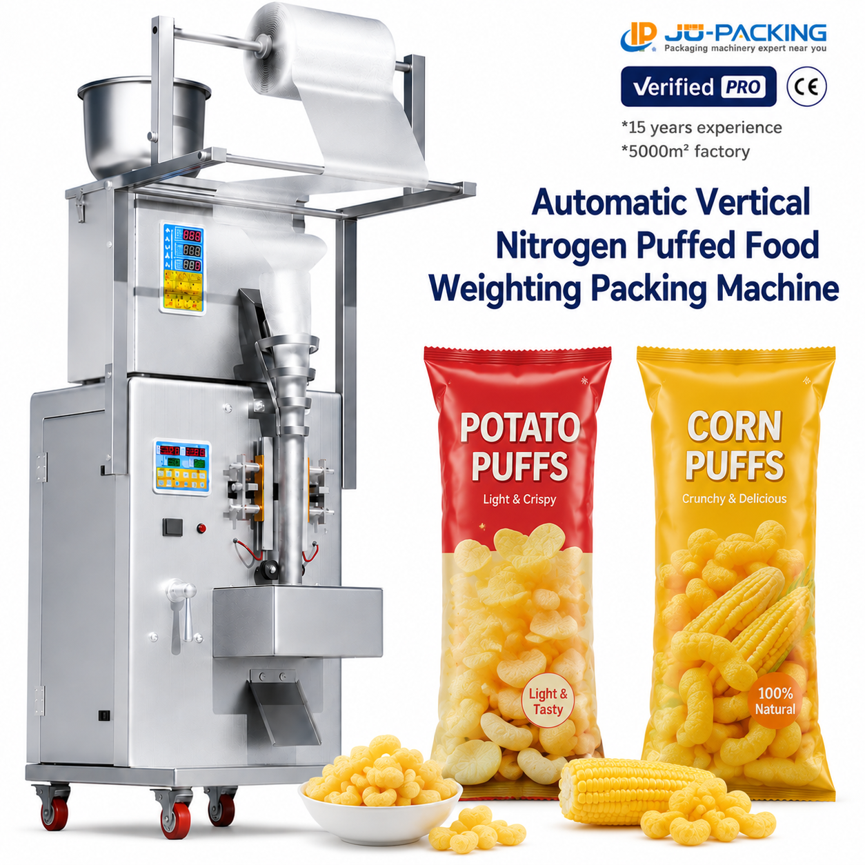 Fully Automatic Vertical Small Potato Plantain Banana Chips Filling Packing Packaging Machine Modified Atmosphere One Head