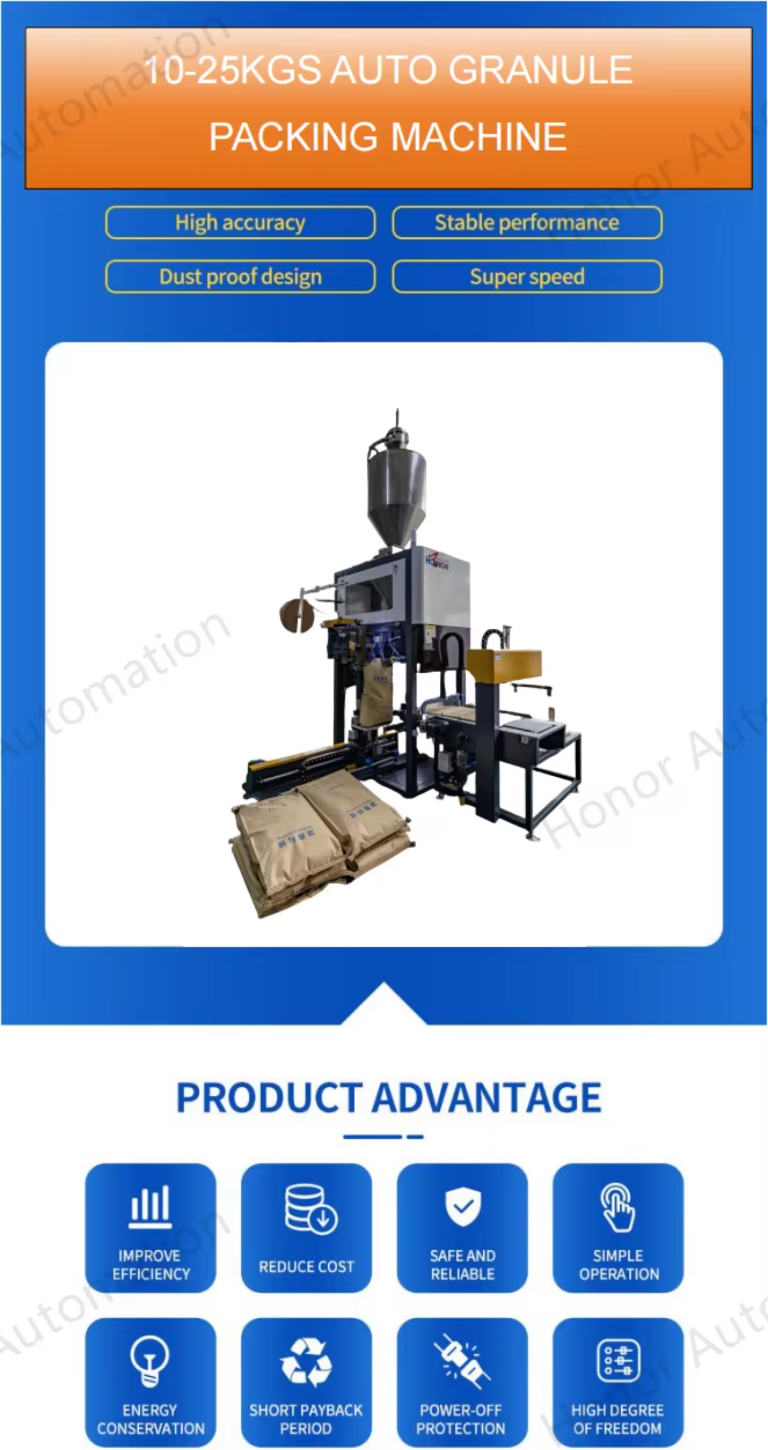 Smart Small Size 10-50KG Auto PLC Controlled Bag Packaging Machine for Food Granule Powder with High Accuracy Weighing Filling