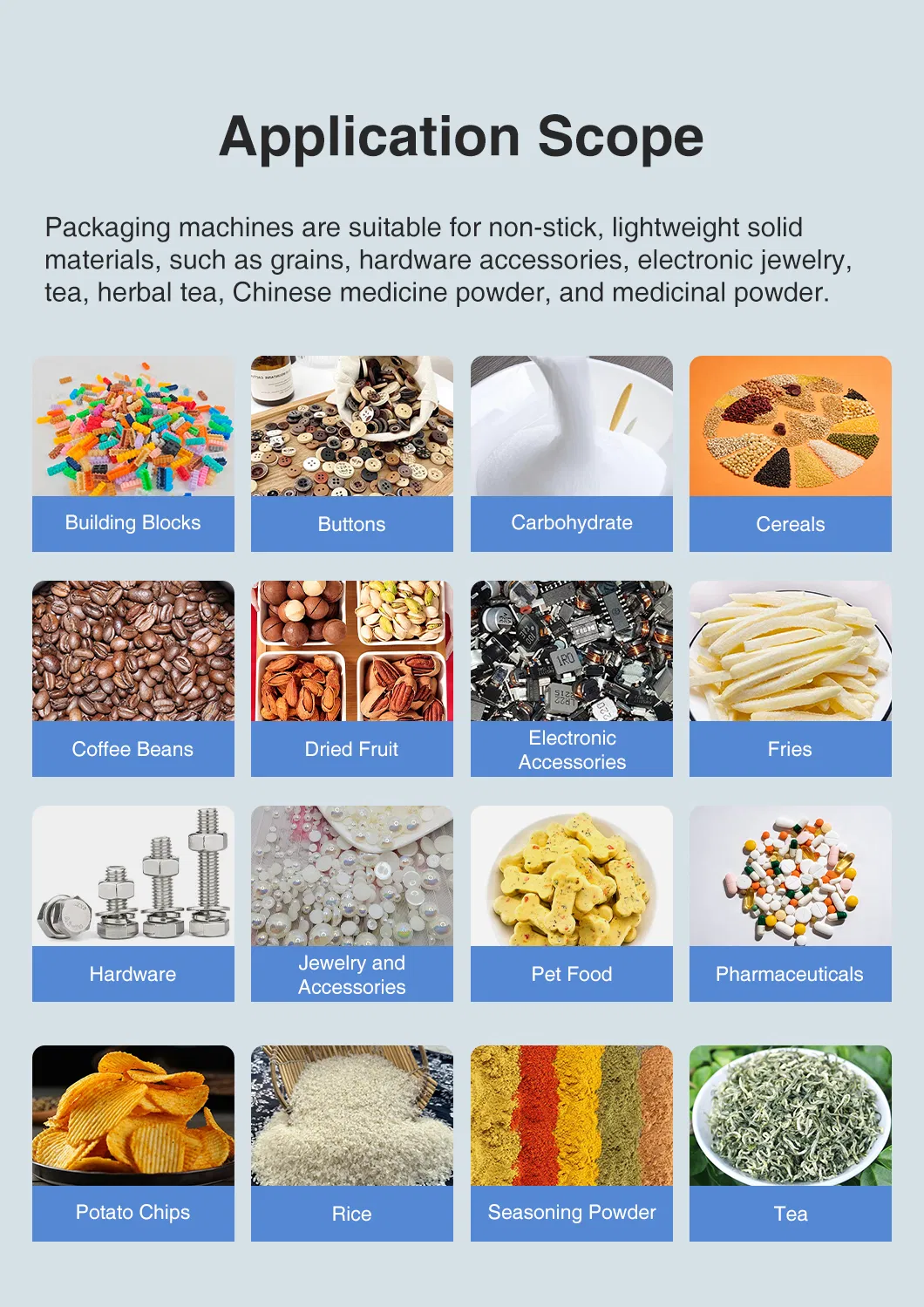 Automatic 10-500g Wheat Flour, Corn, and Rice Granule Powder Bagging and Weighing Packaging Machine for Various Bag Types.