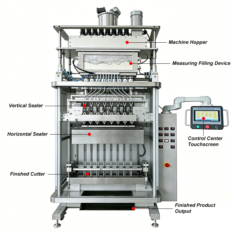 4 Lanes Automatic 1g 5g 10g Spice Granule Bag Packing Machine Sugar Stick Packing Machine Salt Pepper Sachet Packing Machine