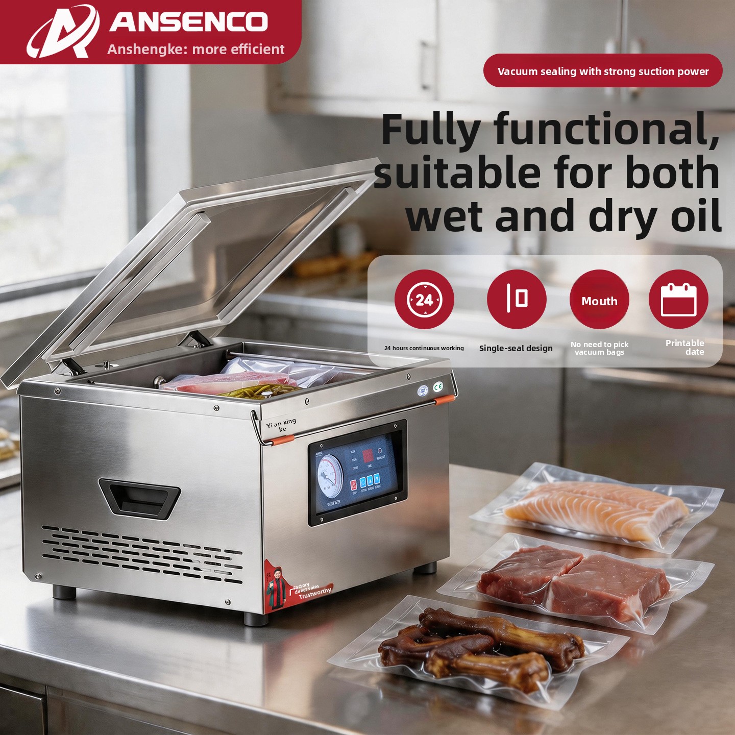 DZ300TD Electric Desktop Vacuum Sealing Machine for Household and Commercial Use Seafood and Cooked Food Packaging