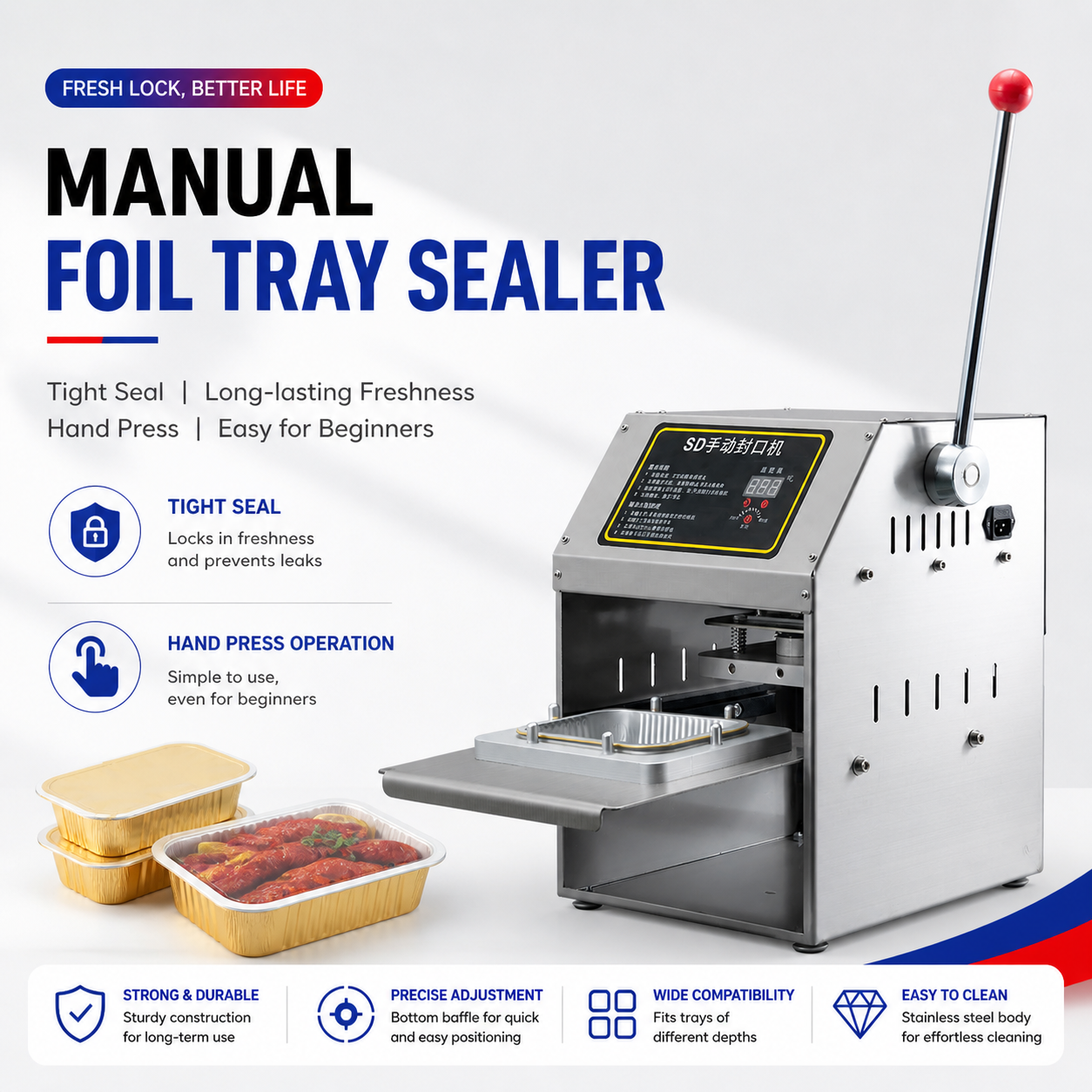 Liqiang Manual Aluminum Foil Box Heat Sealing Machine 220V 25kg Energy Saving Easy to Operate Disposable Food Tray Sealer