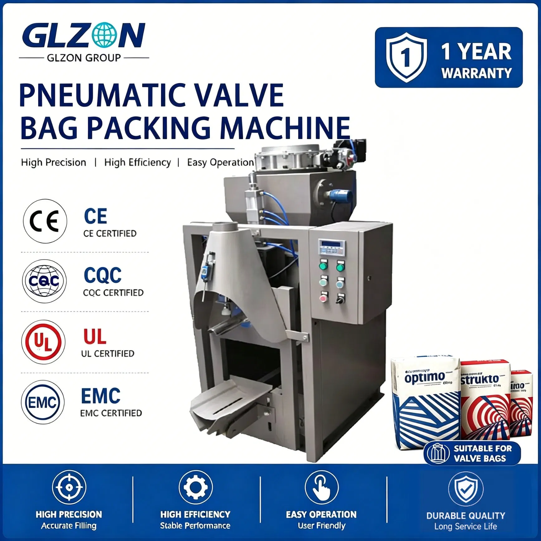 Fully Automatic Valve Bag Packaging Machine Pneumatic Bagging System with Ultrasonic Heat Sealing for Sand Powder Filling and Industrial Bag Packaging Processin