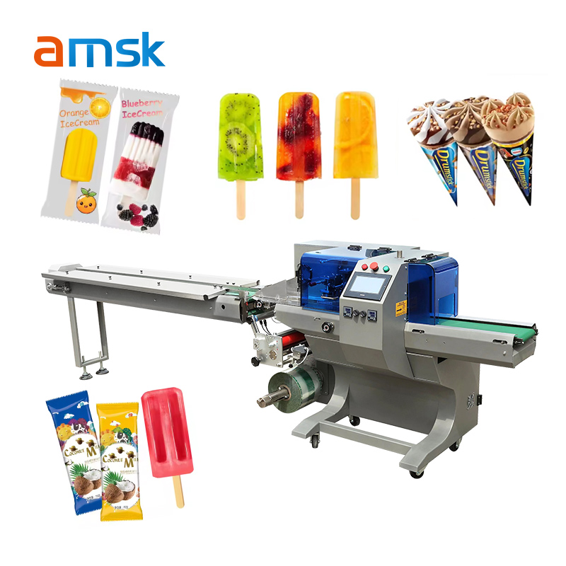BG-350 Ice Cream Flow Packing Wrapping Machine Frozen Food Ice Popsicle Ice Cream Horizontal Wrapper Pack Packaging Machine