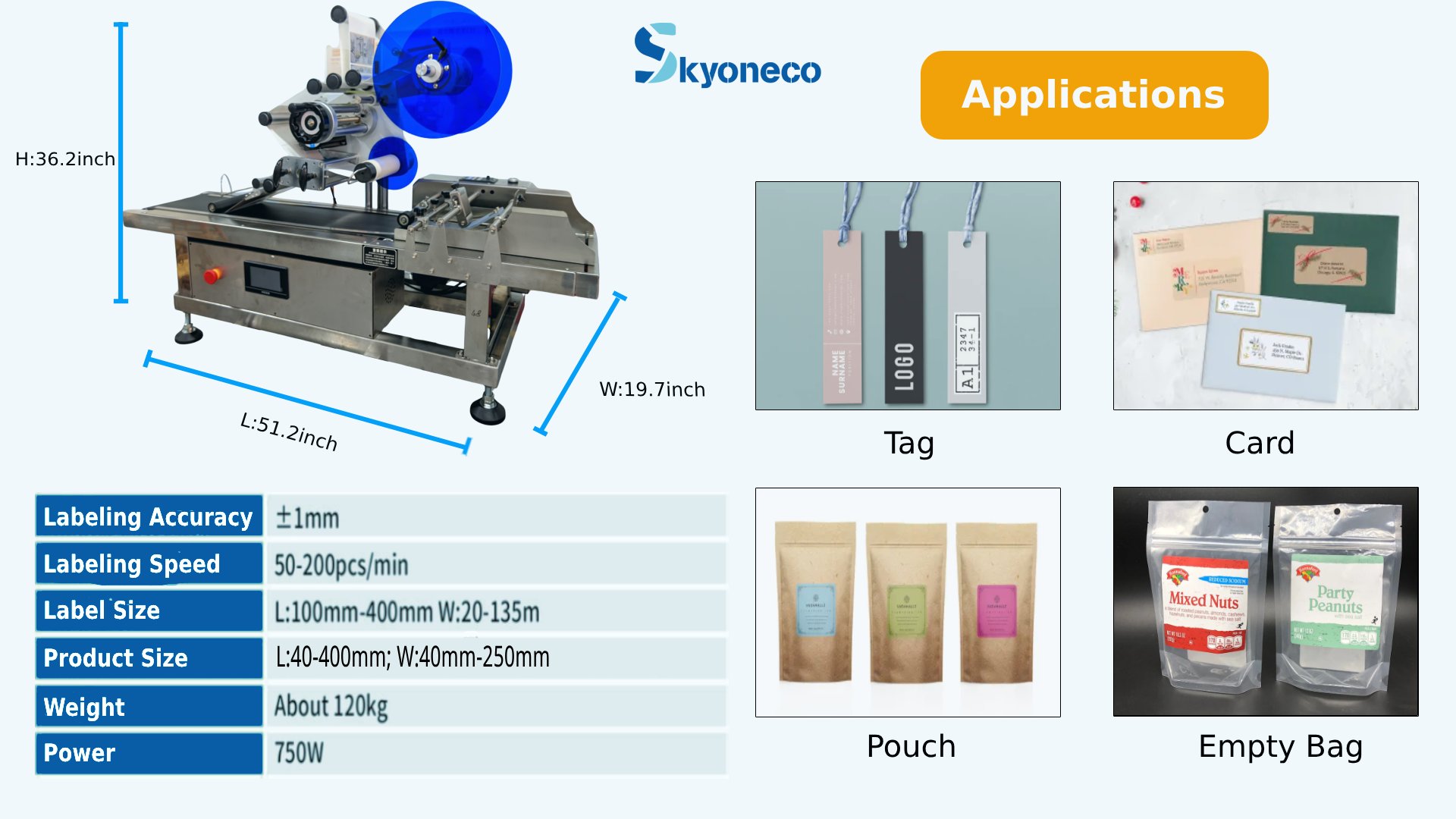100-200pcs/min Desktop Doybag Tag Card Pouch Bag Labeling Machine For Mylar Bags And Flat Pouches