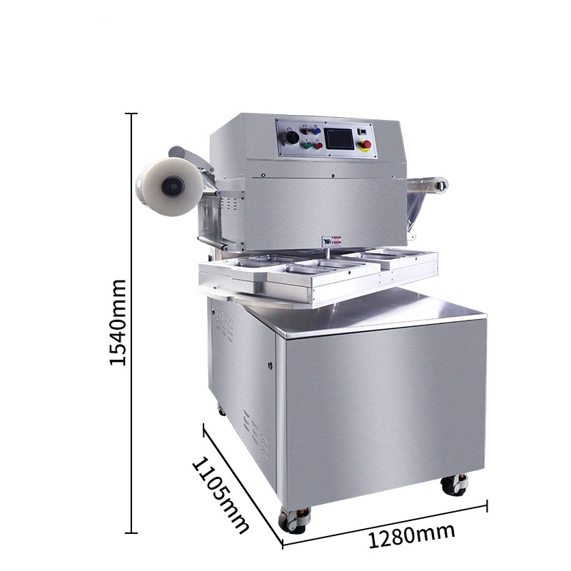 HVT-450R-4S Hualian Vegetable Salad Fruit Meat Chicken Rotary VSP MAP Vacuum Skin Tray Sealing Machine for Food Packaging