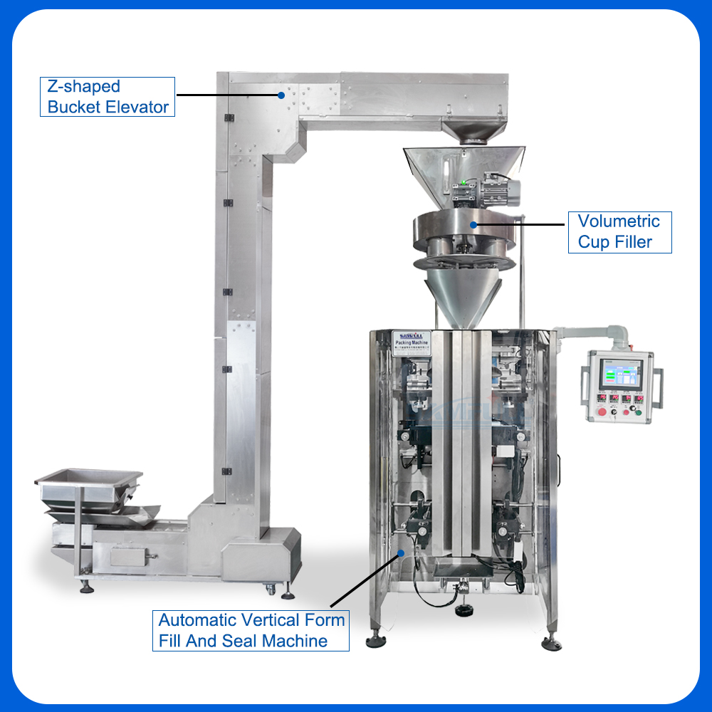 Automatic Vertical Form Fill Seal Rice Grain Granule Packing Machine Volumetric Cup Weighting Sugar Salt Legume Packing Machine