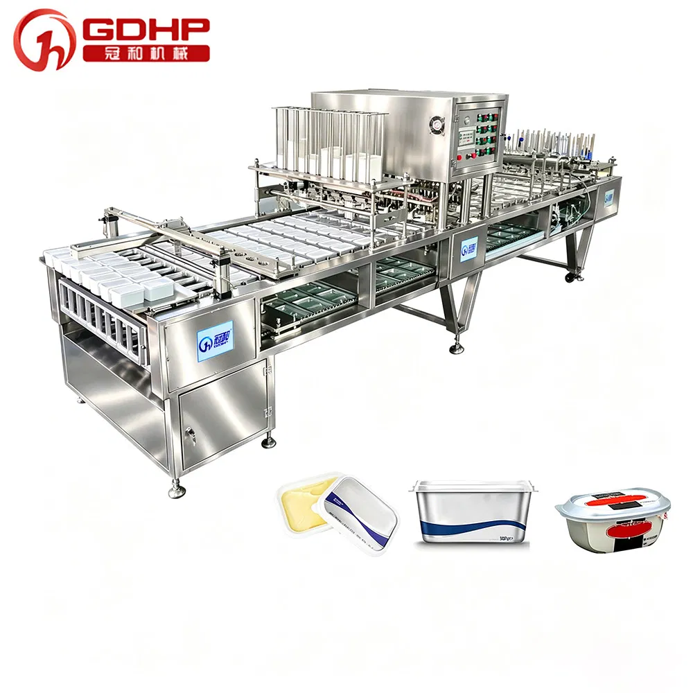 Automatic Food Process Box Filling Aluminum Foil Sealing Cup Sealer Machine Capping Packaging Machines for Butter, Cream, Ice Cream, Desiccant