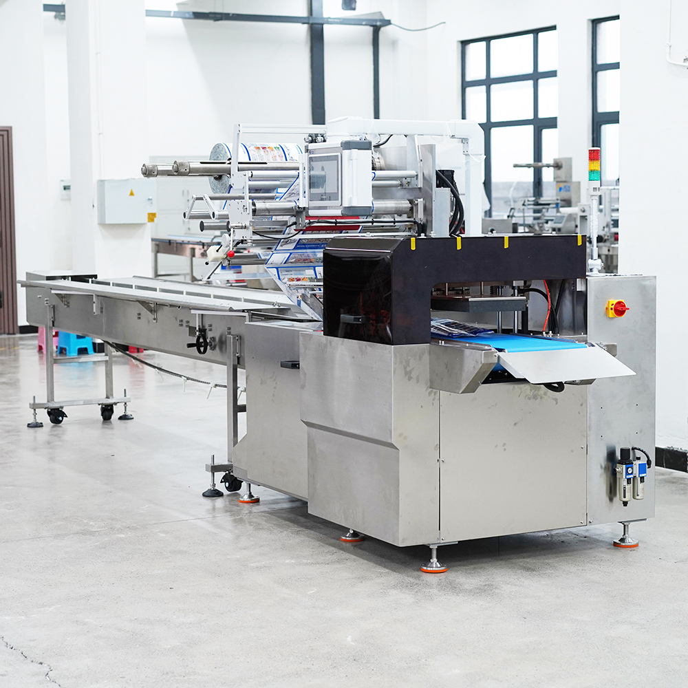 Horizontal Pillow Burger Bun Packing Machine Flow Pack Film Wrapping Sealing Line