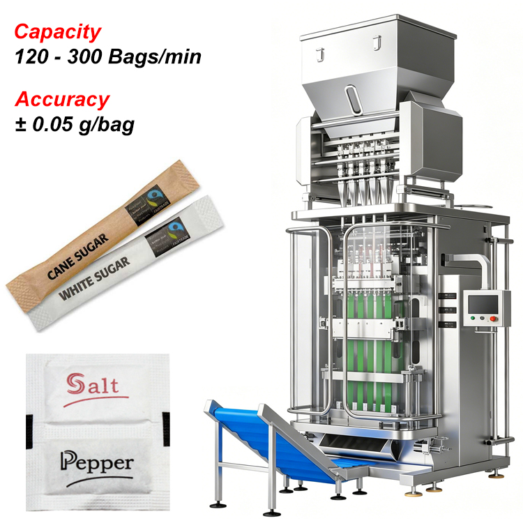 4 Lanes Automatic 1g 5g 10g Spice Granule Bag Packing Machine Sugar Stick Packing Machine Salt Pepper Sachet Packing Machine