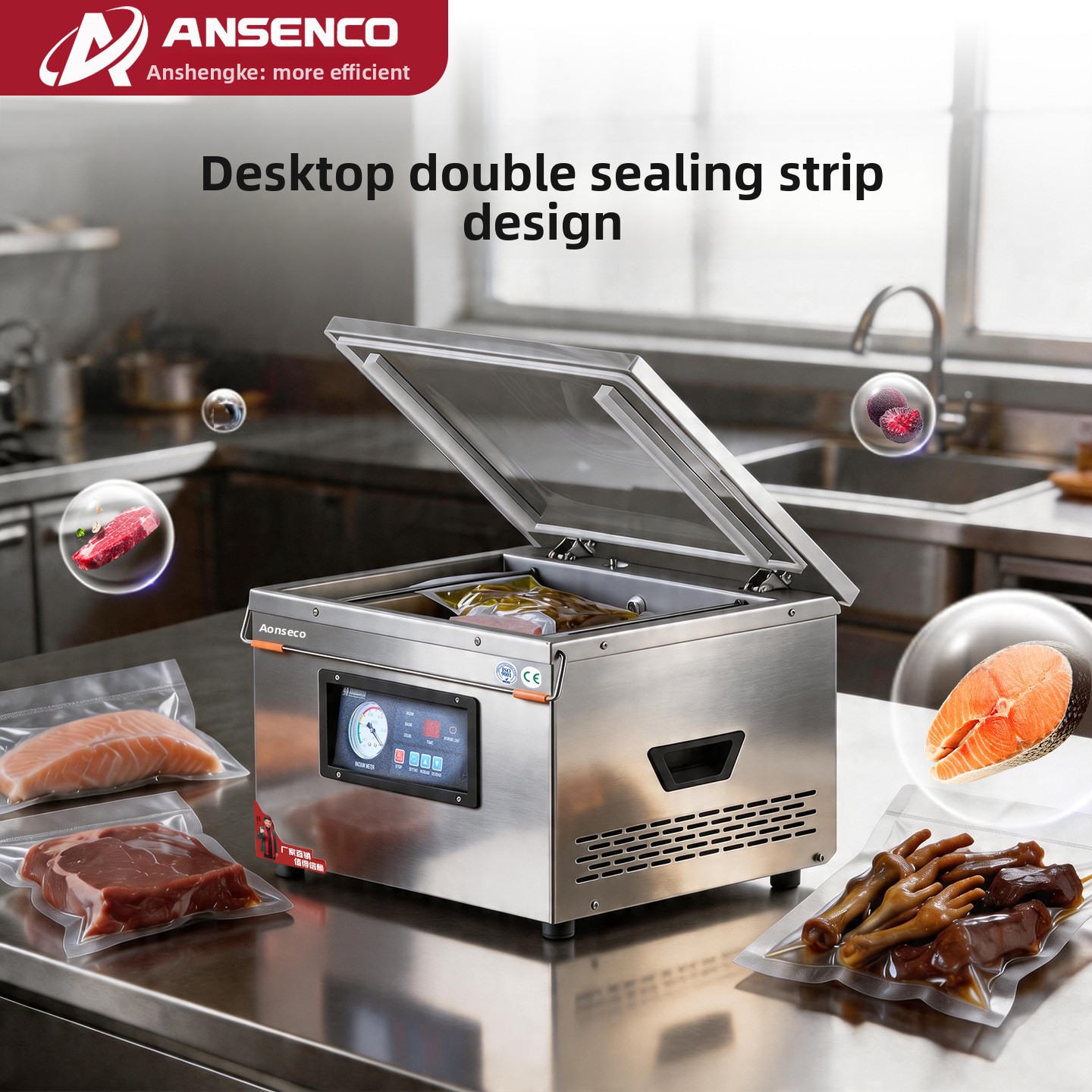 DZ300TD Electric Desktop Vacuum Sealing Machine for Household and Commercial Use Seafood and Cooked Food Packaging