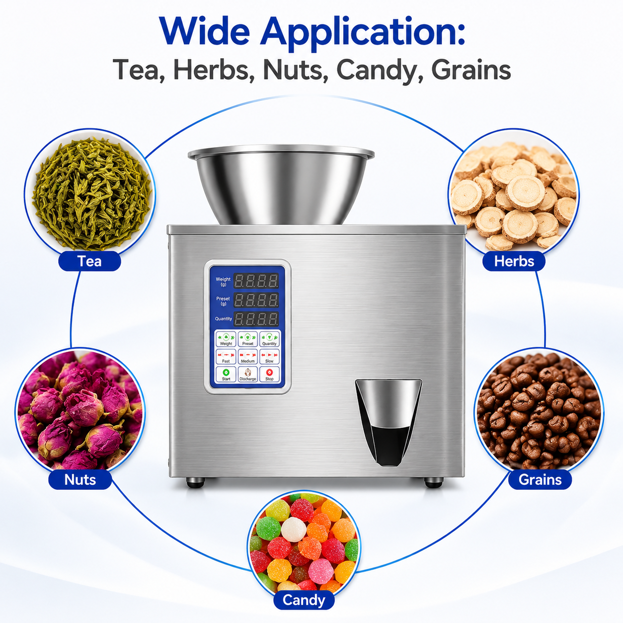 Smart Microcomputer Stainless Steel Semi-Automatic Weighing Machine For Granule Powder Filling Packer Digital Display Pouch/Bags