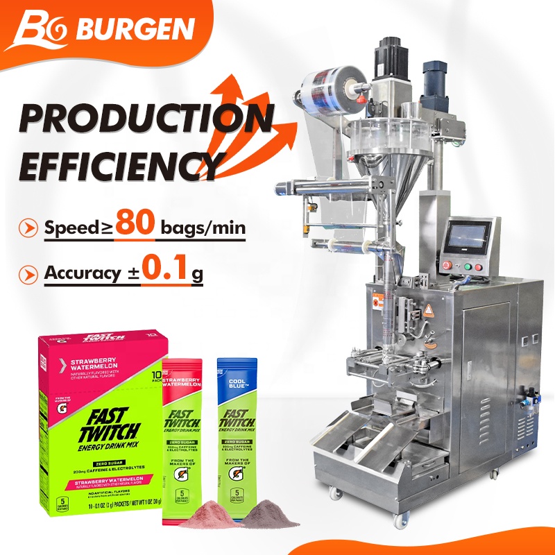 Automatic Small Sachet Food Electrolyte Vitamin Powder Pouch Vertical Filling Wrapping Labeling Packing Machine
