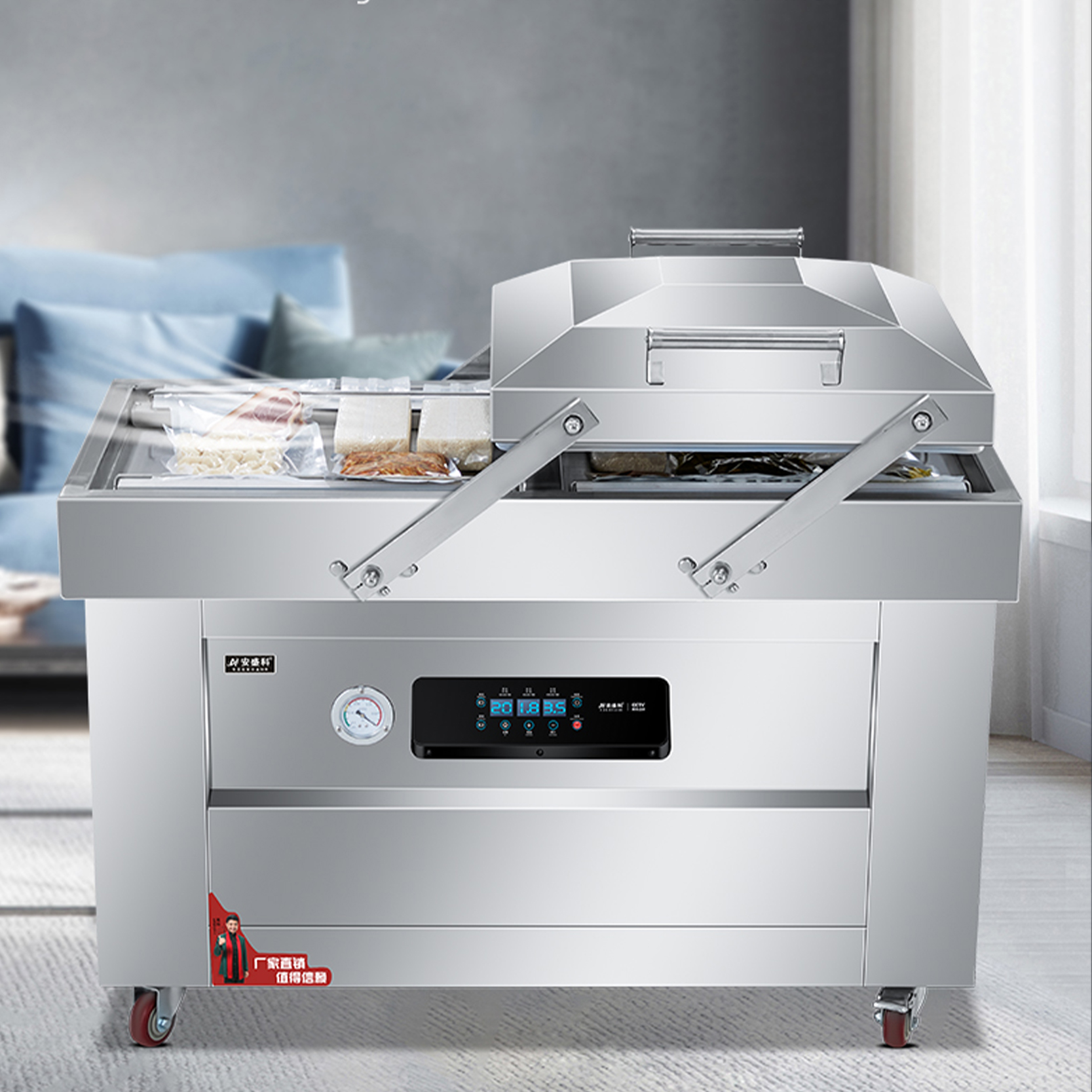 DZ600/2S Commercial Double Chamber Seal Industrial Thermoform Plastic Food Skin Package Sealer Machine Vacuum Packing Machine