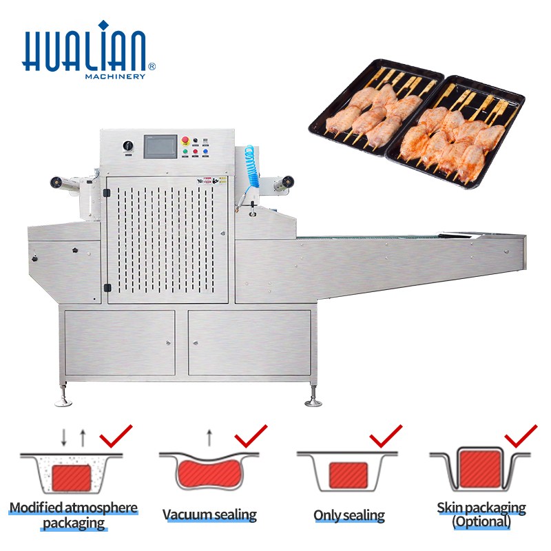 HVT-450A Hualian Automatic Food Seafood Plastic Box Plate Map Vacuum Gas Flushing Tray Sealer Sealing Machine