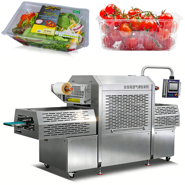 Ruibao BQS-QH2000 Linear Automatic Tray Sealer Line Lettuce Modified Atmosphere Packaging Machine for Vegetables and Fruits