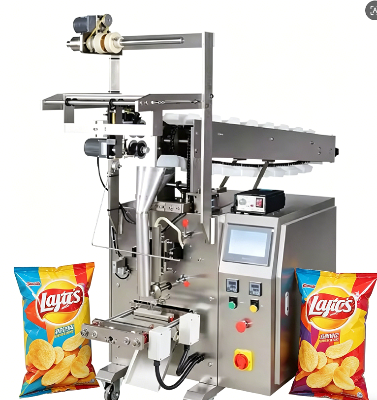 High Speed Automatic Vertical Food Chips Packing Machine With PLC Labeling Plastic Bags Packaging